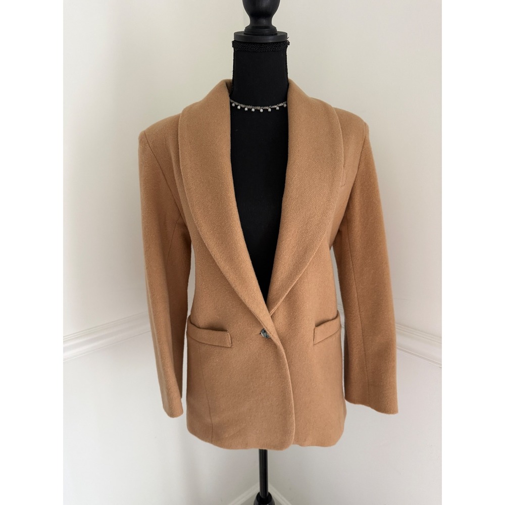VTG Camel Wool Blend Blazer Jacket 4P‎ Made in USA Academia Minimalist